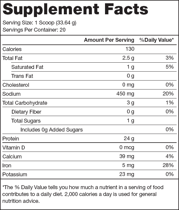 Plant+ Vanilla Supplement Facts